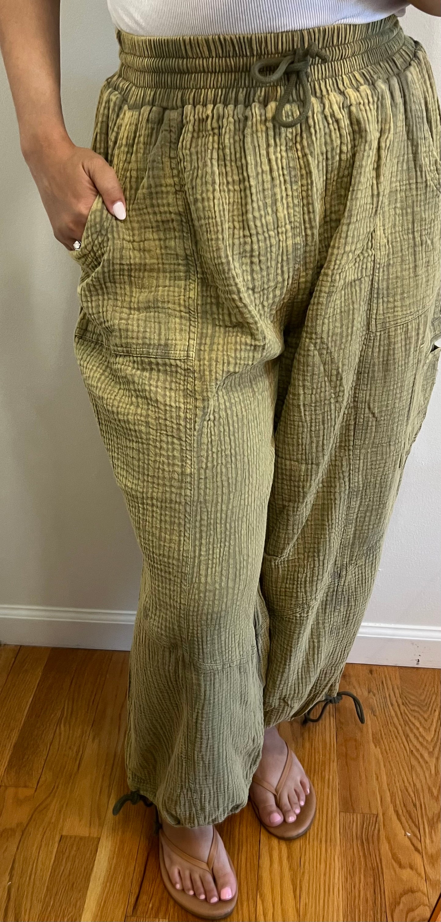 Trish Mineral Wash Gauze Baggy Pants