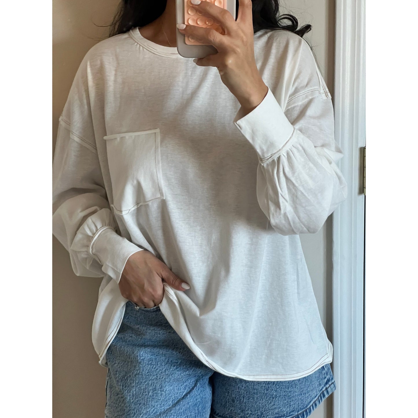 Hailey Mineral Wash Long Sleeve Top|White