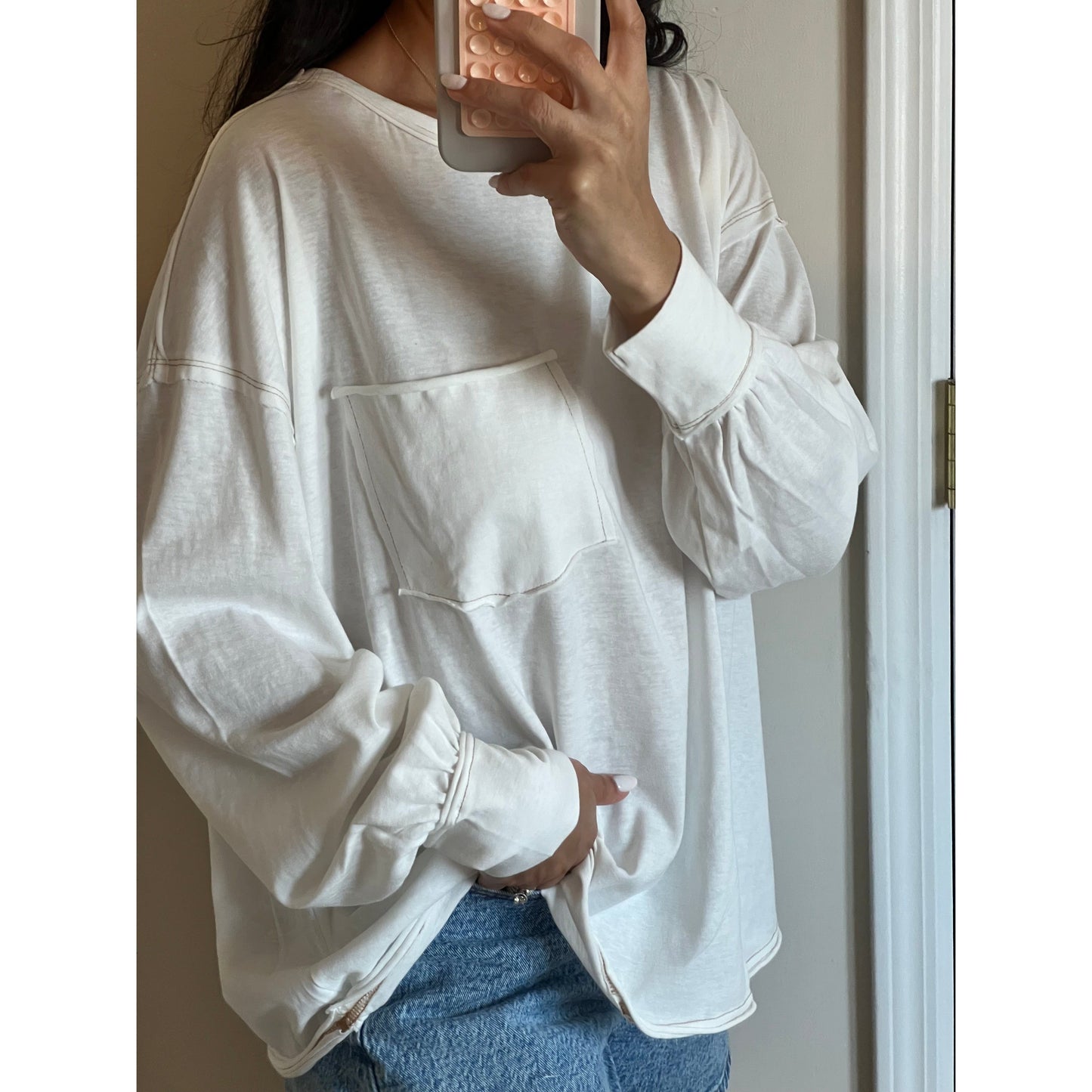 Hailey Mineral Wash Long Sleeve Top|White