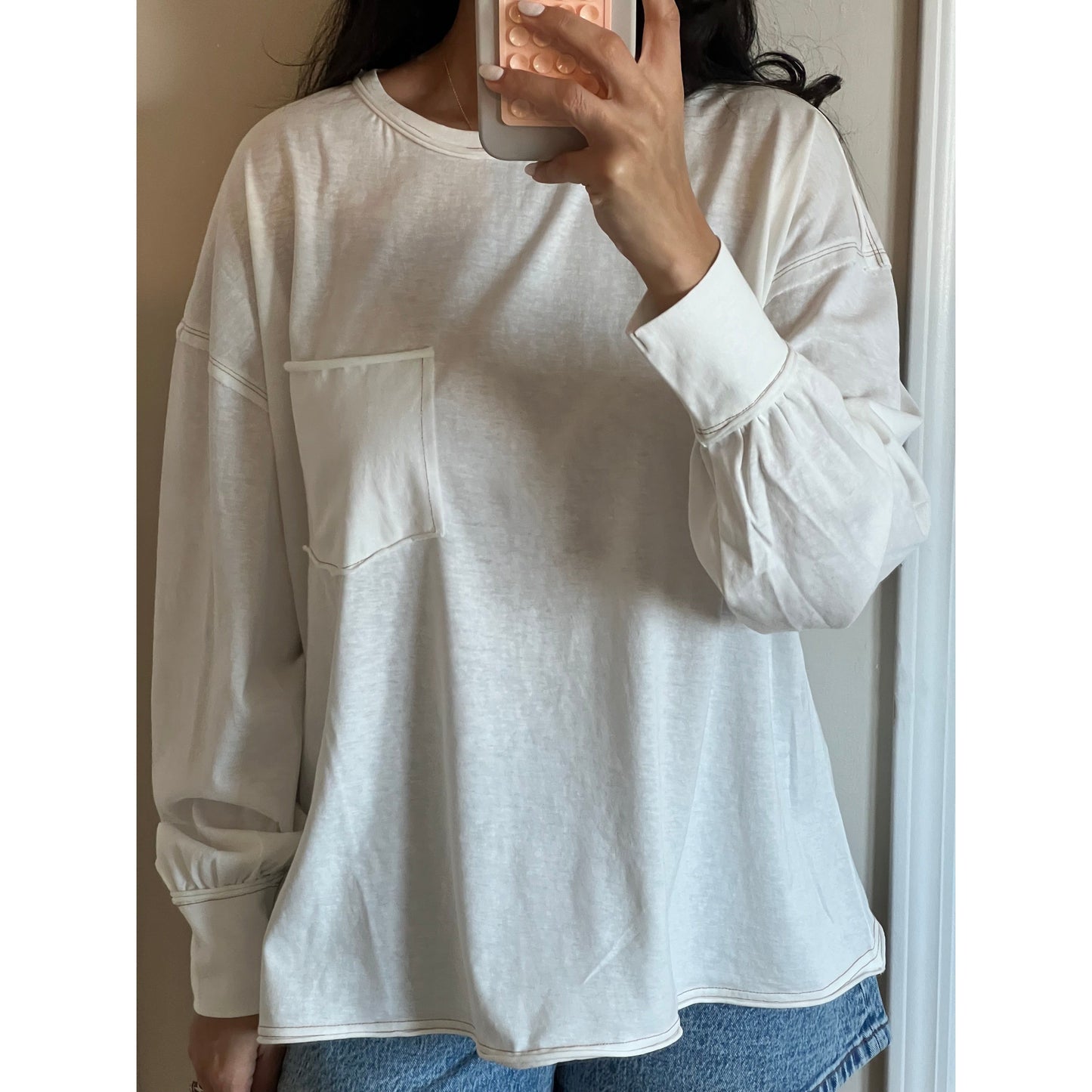 Hailey Mineral Wash Long Sleeve Top|White