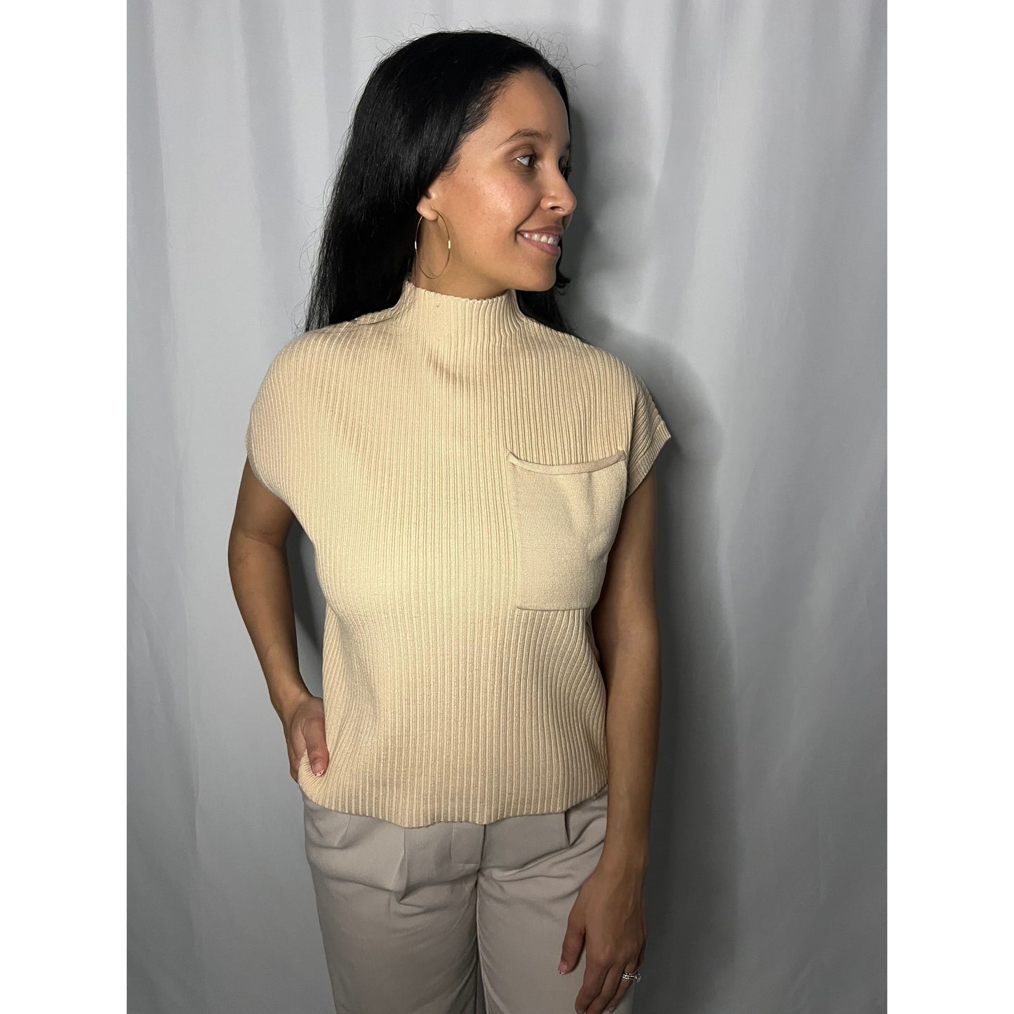 Lindsey Ribbed Knit Short Sleeve Sweater